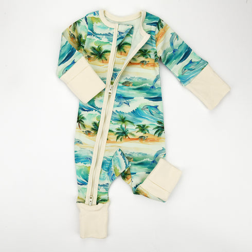 Organic Cotton Baby Pajamas 2-Way Zip Front Zipper Sleeper, Maui