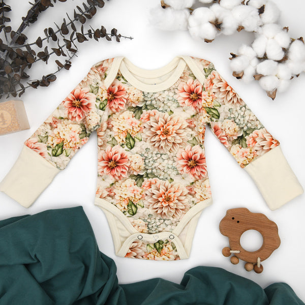 Organic Cotton Long Sleeve Baby Bodysuit, Mirabelle Organic Earthy Clothing