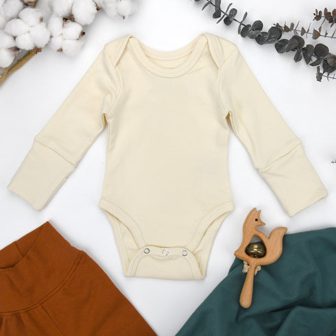 Organic Cotton Long Sleeve Baby Bodysuit, Natural Organic Earthy Clothing