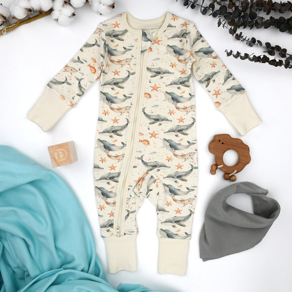 Organic Cotton Baby Pajamas 2-Way Zip Front Zipper Sleeper, Neptune Organic Earthy Clothing