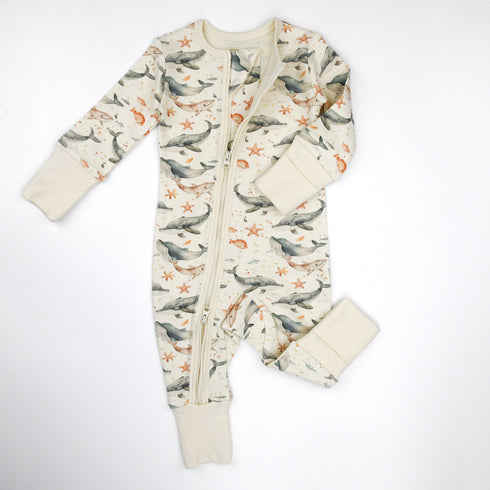 Organic Cotton Baby Pajamas 2-Way Zip Front Zipper Sleeper, Neptune Organic Earthy Clothing