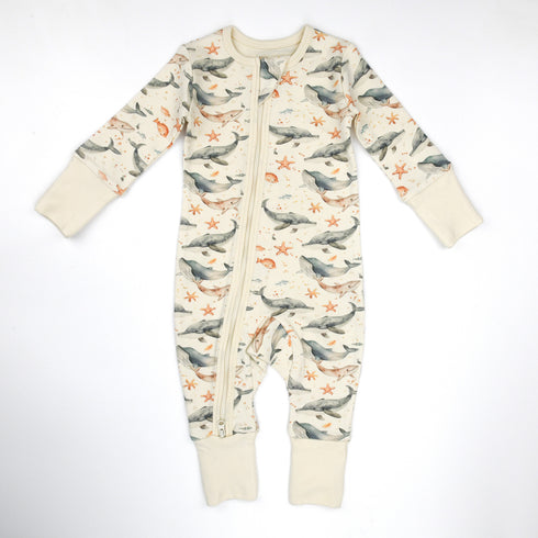 Organic Cotton Baby Pajamas 2-Way Zip Front Zipper Sleeper, Neptune Organic Earthy Clothing