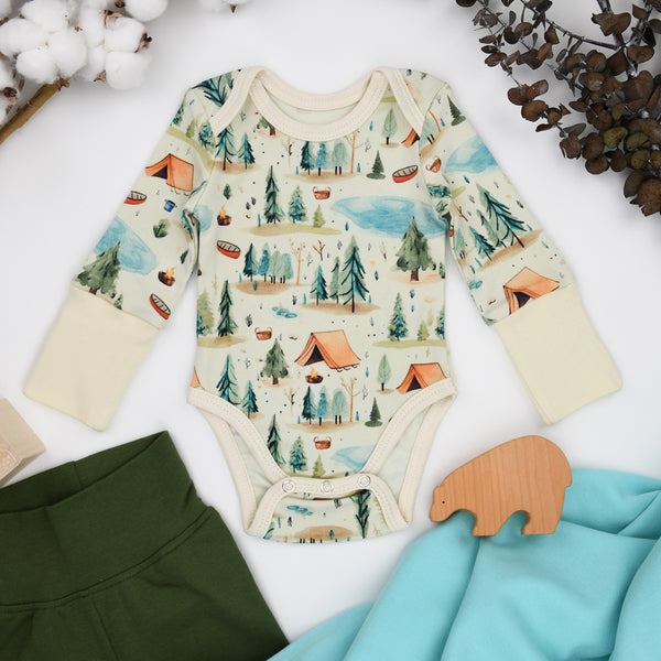 Organic Cotton Long Sleeve Baby Bodysuit, North Organic Earthy Clothing
