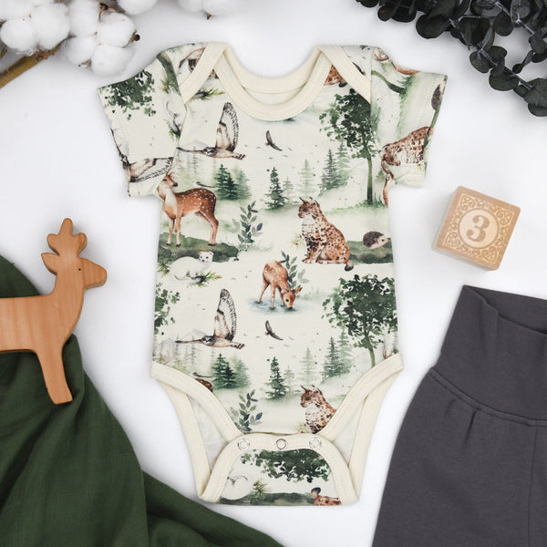 Organic Cotton Short Sleeve Baby Bodysuit, Oak Organic Earthy Clothing