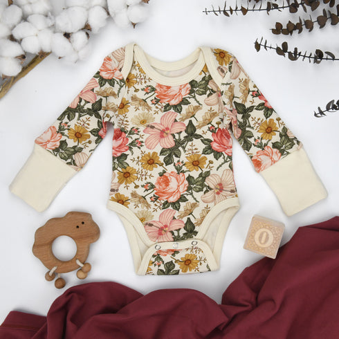 Organic Cotton Long Sleeve Baby Bodysuit, Pearl Organic Earthy Clothing