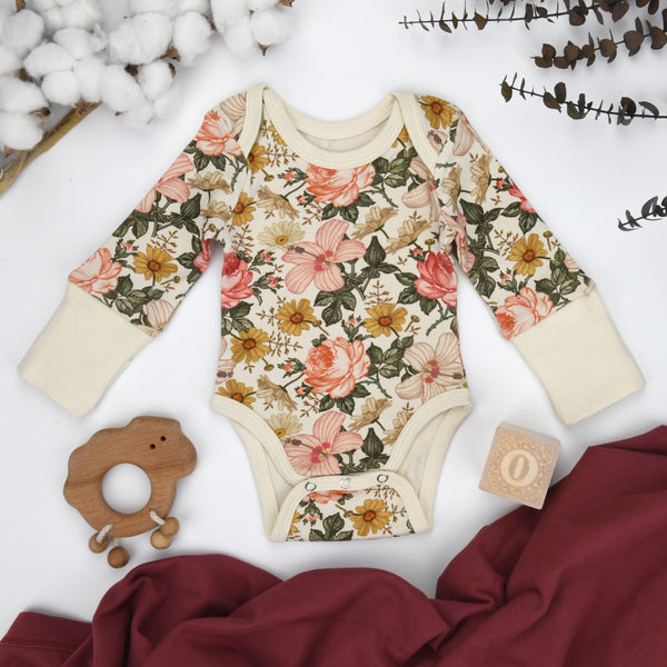 Organic Cotton Long Sleeve Baby Bodysuit, Pearl Organic Earthy Clothing