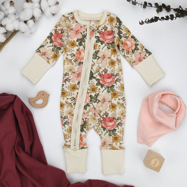 Organic Cotton Baby Pajamas 2-Way Zip Front Zipper Sleeper, Pearl Organic Earthy Clothing