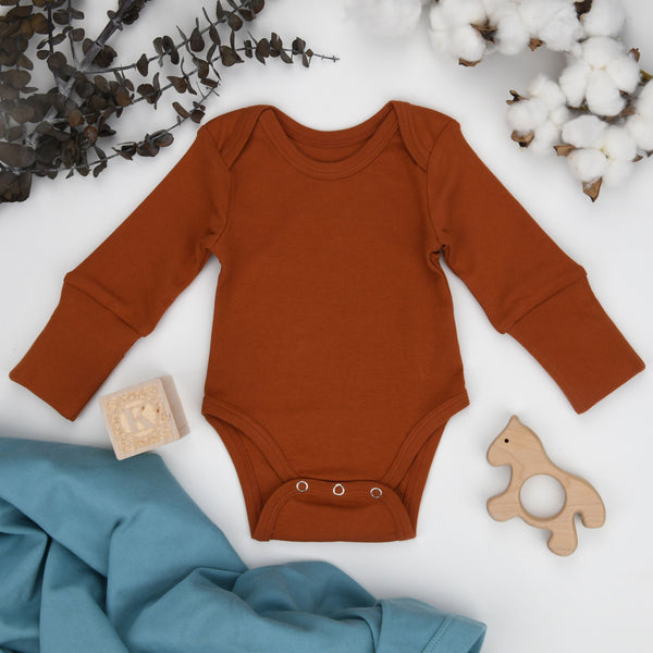 Organic Cotton Long Sleeve Baby Bodysuit, Pecan Organic Earthy Clothing
