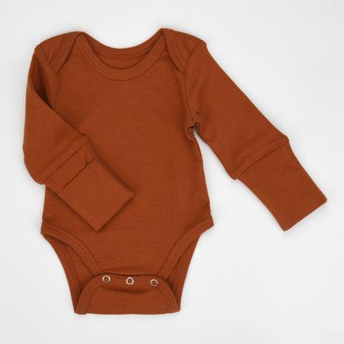 Organic Cotton Long Sleeve Baby Bodysuit, Pecan Organic Earthy Clothing