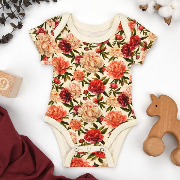 Organic Cotton Short Sleeve Baby Bodysuit, Petunia