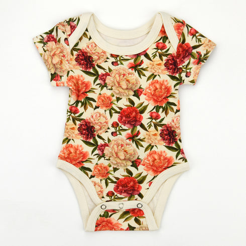 Organic Cotton Short Sleeve Baby Bodysuit, Petunia