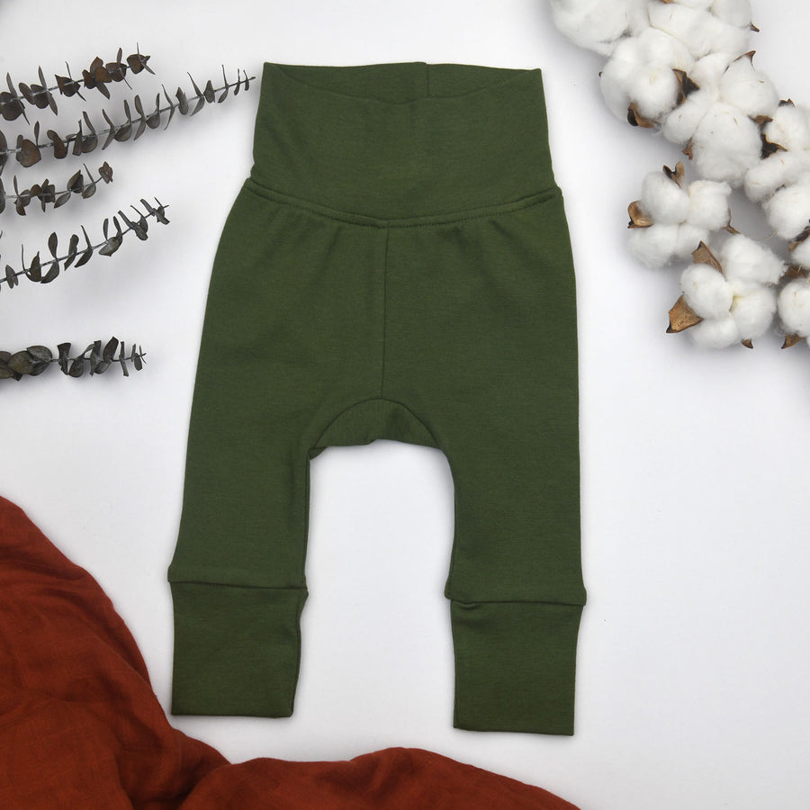 Organic Cotton High Waist Baby Pants, Pine Green Organic Earthy Clothing