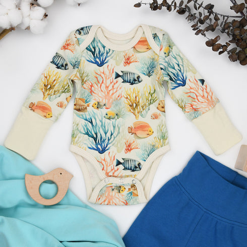 Organic Cotton Long Sleeve Baby Bodysuit, Pisces Organic Earthy Clothing