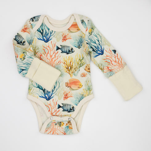 Organic Cotton Long Sleeve Baby Bodysuit, Pisces Organic Earthy Clothing