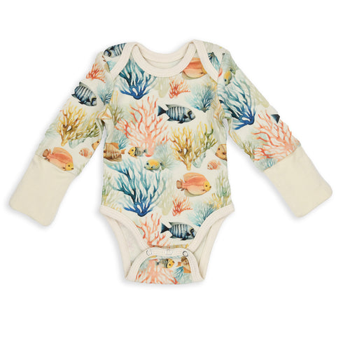 Organic Cotton Long Sleeve Baby Bodysuit, Pisces Organic Earthy Clothing