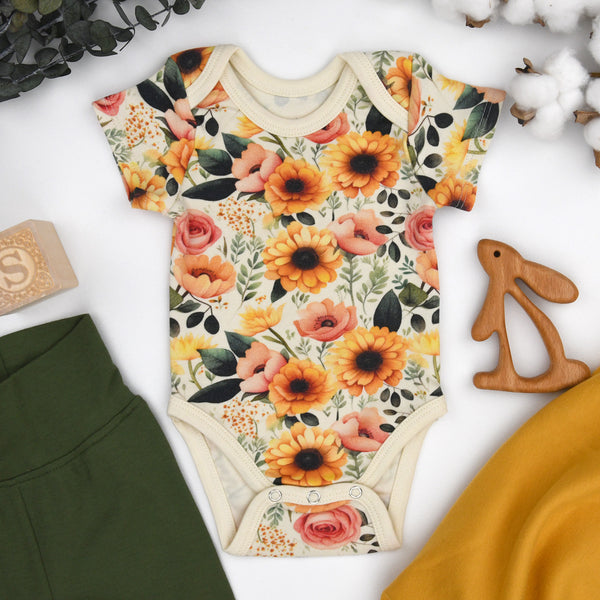 Organic Cotton Short Sleeve Baby Bodysuit, Poppy Organic Earthy Clothing