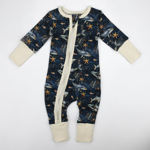 Organic Cotton Baby Pajamas 2-Way Zip Front Zipper Sleeper, Poseidon Organic Earthy Clothing