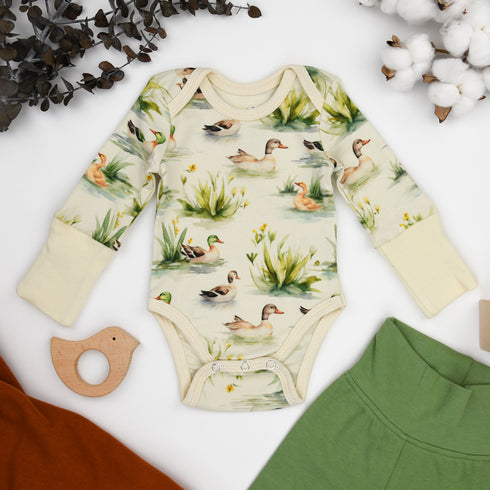 Organic Cotton Long Sleeve Baby Bodysuit, Reed Organic Earthy Clothing