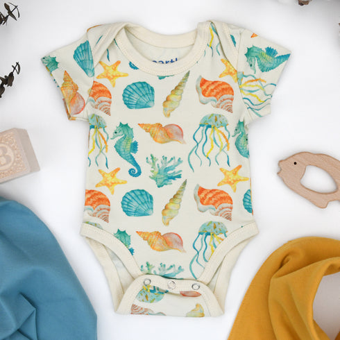 Organic Cotton Short Sleeve Baby Bodysuit, Reef Organic Earthy Clothing