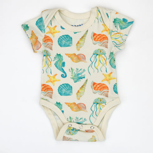 Organic Cotton Short Sleeve Baby Bodysuit, Reef Organic Earthy Clothing