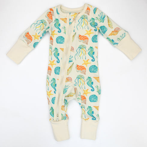 Organic Cotton Baby Pajamas 2-Way Zip Front Zipper Sleeper, Reef Organic Earthy Clothing