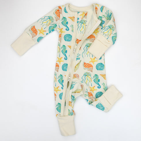 Organic Cotton Baby Pajamas 2-Way Zip Front Zipper Sleeper, Reef Organic Earthy Clothing