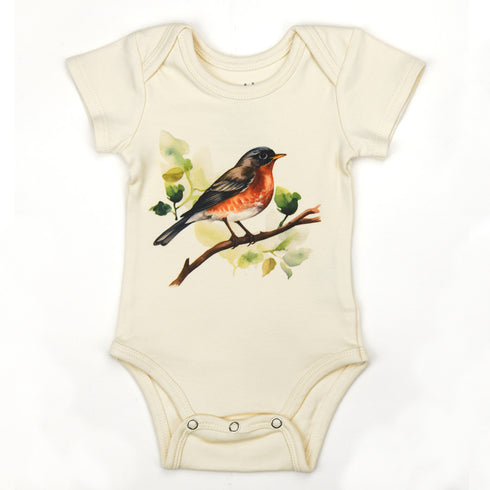 Organic Cotton Short Sleeve Baby Bodysuit, Robin Organic Earthy Clothing