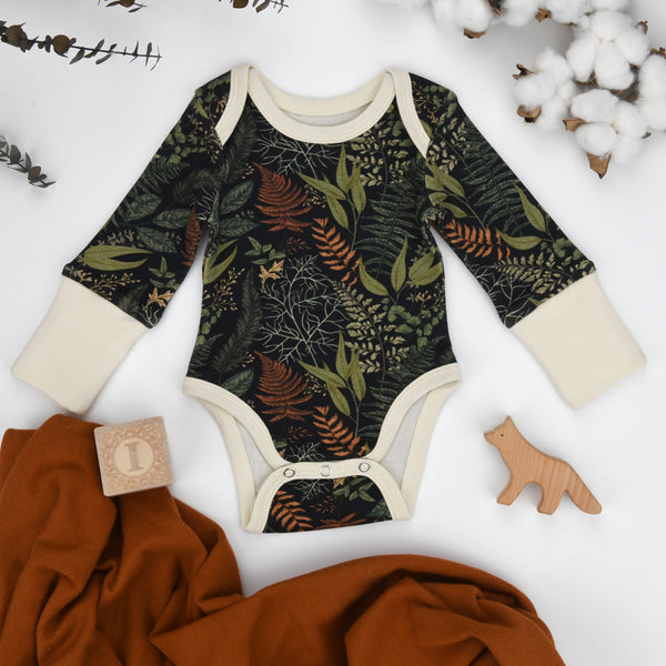 Organic Cotton Long Sleeve Baby Bodysuit, Sage Organic Earthy Clothing