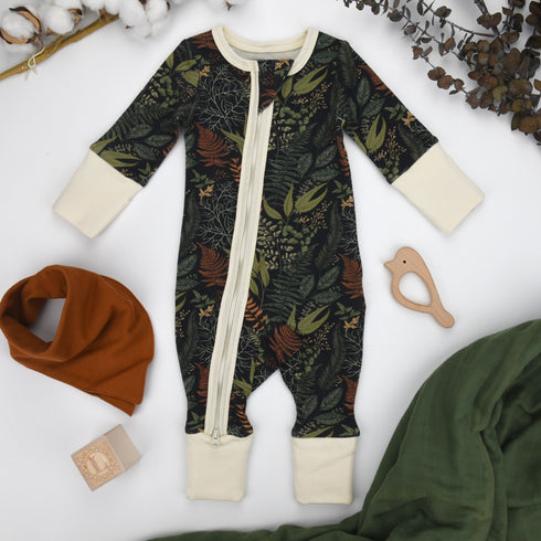 Organic Cotton Baby Pajamas 2-Way Zip Front Zipper Sleeper, Sage Organic Earthy Clothing