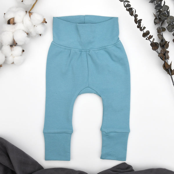 Organic Cotton High Waist Baby Pants, Sky Organic Earthy Clothing