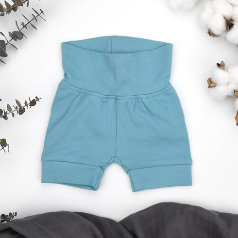 Organic Cotton High Waist Baby Shorts, Sky Organic Earthy Clothing