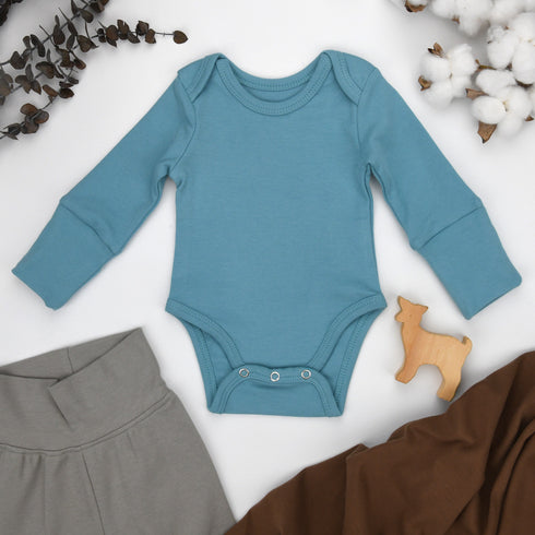 Organic Cotton Long Sleeve Baby Bodysuit, Sky Organic Earthy Clothing