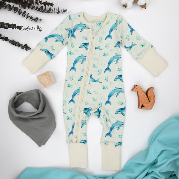 Organic Cotton Baby Pajamas 2-Way Zip Front Zipper Sleeper, Flipper Organic Earthy Clothing