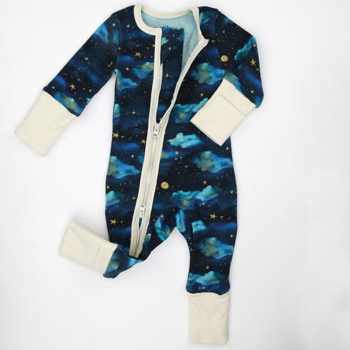 Organic Cotton Baby Pajamas 2-Way Zip Front Zipper Sleeper, Stellar Organic Earthy Clothing
