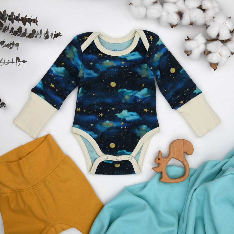 Organic Cotton Long Sleeve Baby Bodysuit, Stellar Organic Earthy Clothing