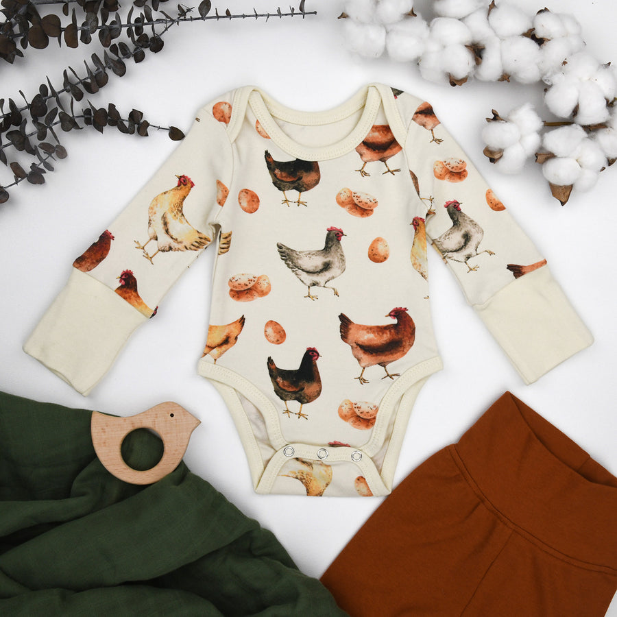 Organic Cotton Long Sleeve Baby Bodysuit, Sunny Organic Earthy Clothing
