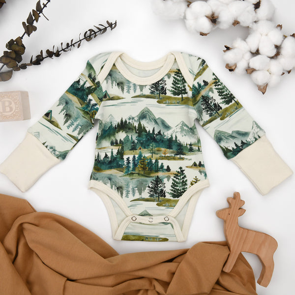 Organic Cotton Long Sleeve Baby Bodysuit, Teton Organic Earthy Clothing