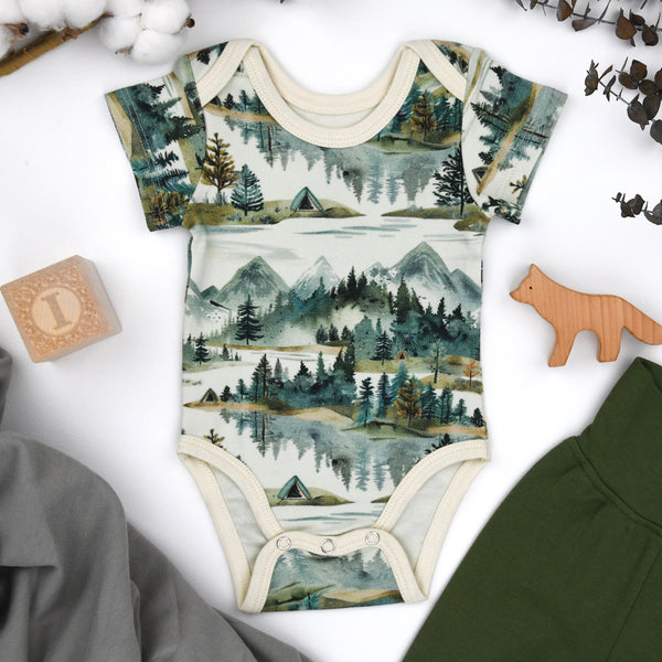 Organic Cotton Short Sleeve Baby Bodysuit, Teton Organic Earthy Clothing