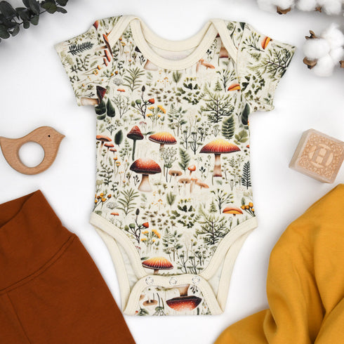 Organic Cotton Short Sleeve Baby Bodysuit, Thyme Organic Earthy Clothing