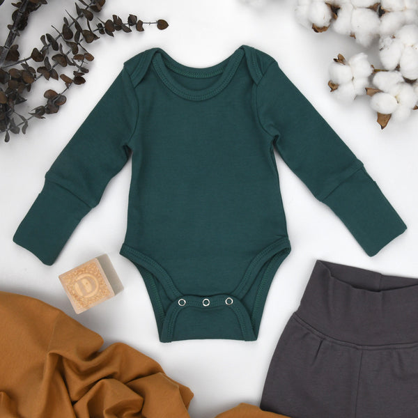 Organic Cotton Long Sleeve Baby Bodysuit, Topaz Organic Earthy Clothing