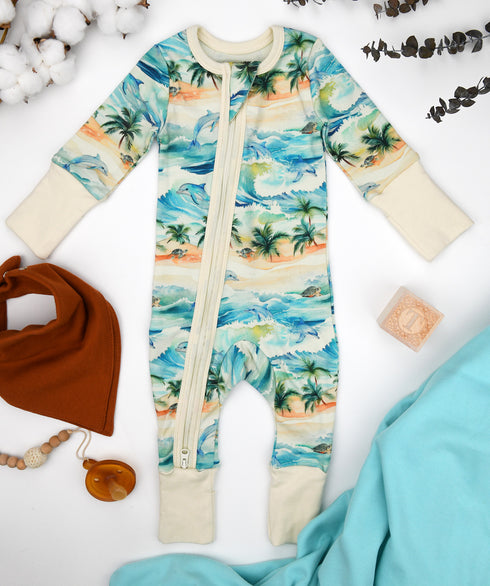 Organic Cotton Baby Pajamas 2-Way Zip Front Zipper Sleeper, Maui Organic Earthy Clothing