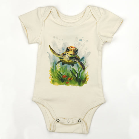 Organic Cotton Short Sleeve Baby Bodysuit, Honu Organic Earthy Clothing
