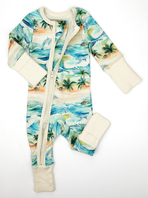Organic Cotton Baby Pajamas 2-Way Zip Front Zipper Sleeper, Maui Organic Earthy Clothing