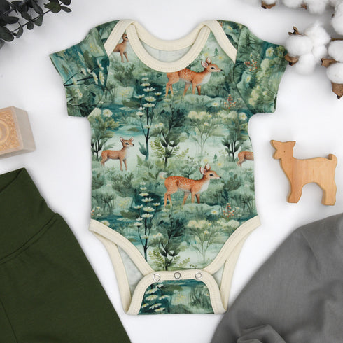 Organic Cotton Short Sleeve Baby Bodysuit, Yew Organic Earthy Clothing