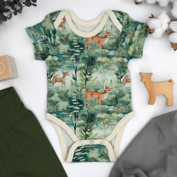 Organic Cotton Short Sleeve Baby Bodysuit, Yew Organic Earthy Clothing