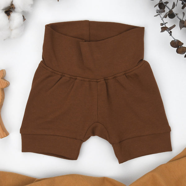 Organic Cotton High Waist Baby Shorts, Chestnut Organic Earthy Clothing