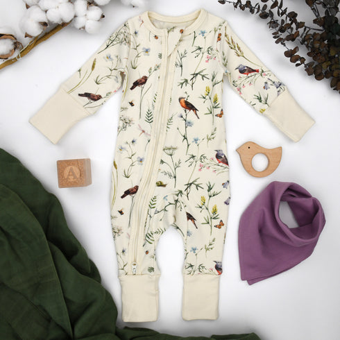 Organic Cotton Baby Pajamas 2-Way Zip Front Zipper Sleeper, Finch