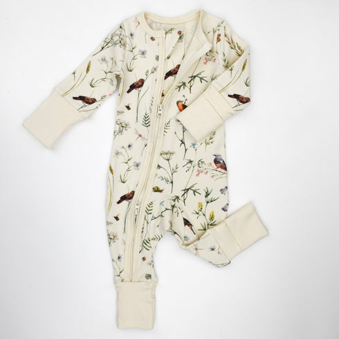 Organic Cotton Baby Pajamas 2-Way Zip Front Zipper Sleeper, Finch Organic Earthy Clothing
