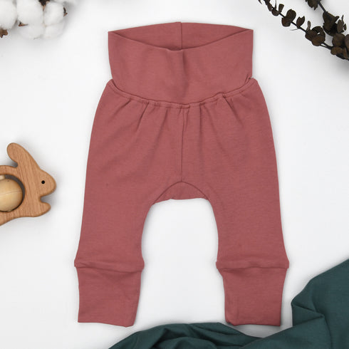 Organic Cotton High Waist Baby Pants, Dusty Rose Organic Earthy Clothing