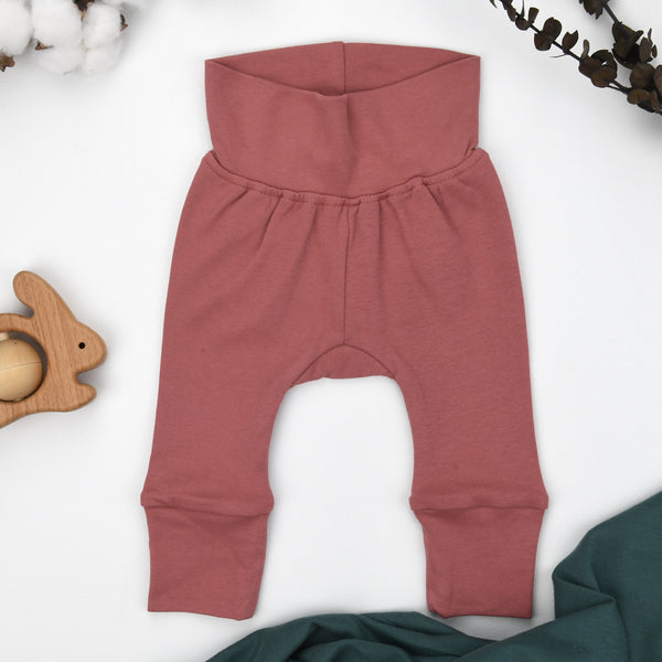 Organic Cotton High Waist Baby Pants, Dusty Rose Organic Earthy Clothing